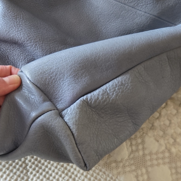 Mary Frances Leather Bkue Hobo Bag Roped Handles Feminine Spring - Picture 4 of 12